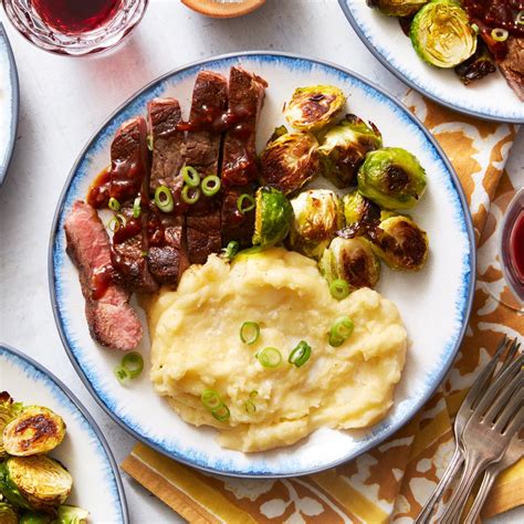 Recipe Seared Steaks And Mashed Potatoes With Roasted Brussels Sprouts