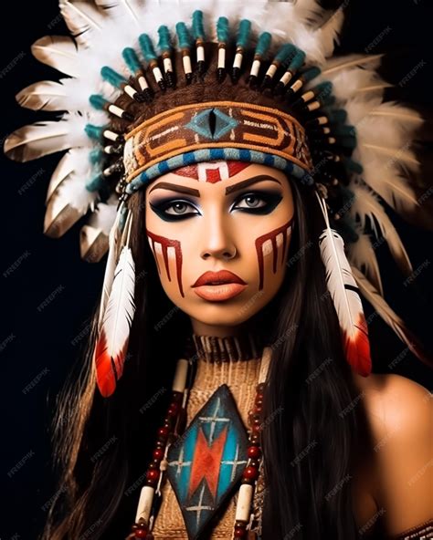 premium ai image native american indian model in full costumes accessories and feathery head