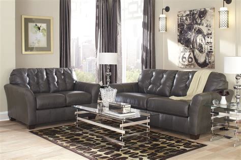 Ashley Furniture Santigo Living Room Set In Dark Gray Leather Sofa