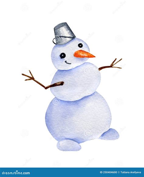 Watercolour Illustration Of Snowman Cute Cheerful Christmas