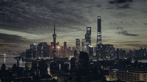 Sfondi Paesaggio Urbano Città Orizzonte Cielo Sera Shanghai