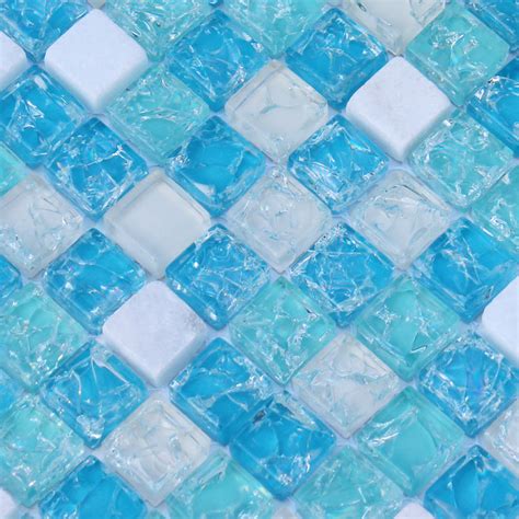 Stone Glass Mosaic Tiles Blue Ice Crack Crystal Backsplash Tile Cream