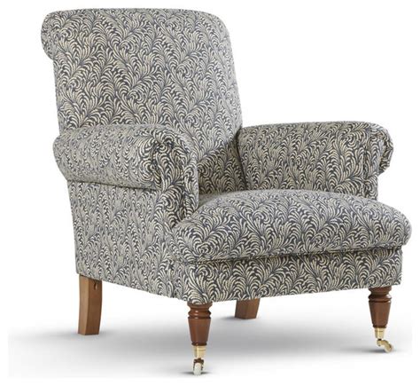 Petite Style Blue Patterned Chair Traditional Armchairs And Accent