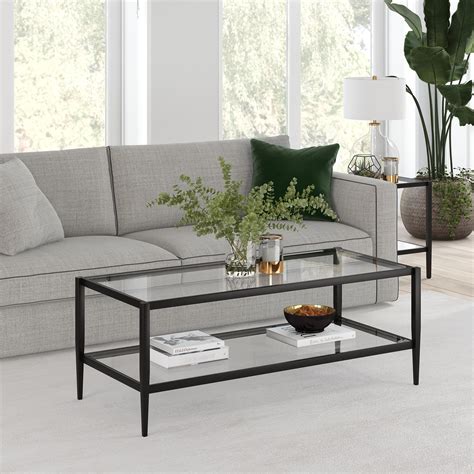 Modern Glass Coffee Table Rectangular Cocktail Table In Blackened Bronze For Living Room Home