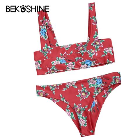 Bekoshine Print Bikini Set Swimwear Summer Bikini Women Swimsuit Flower Biquinis Low Waist Beach