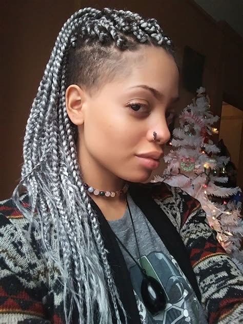 Holiday Hair Platinum Silver Box Braids Shaved Undercut Natural Hair Braids With Shaved Sides