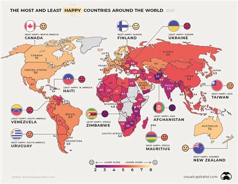 The Most And Least Happy Countries Around The World Visualized Digg
