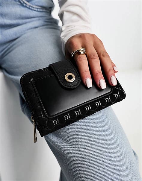 River Island Monogram Tab Front Purse In Black Asos