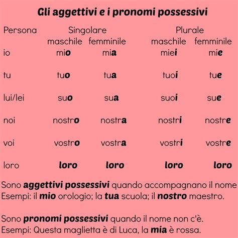 Gli Aggettivi E I Pronomi Possessivi Frasi In Italiano Italia
