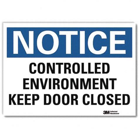 Lyle Notice Sign Controlled Environment Keep Door Closed Sign Header