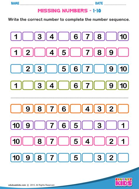 Missing Numbers Kindergarten Math Worksheets Number Worksheets