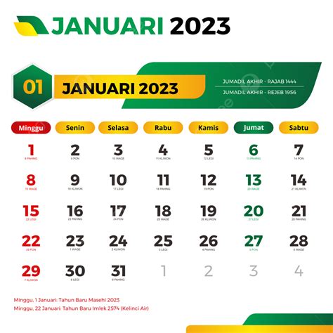 Template Kalender Januari 2023 Lengkap Dengan Tanggal Merah Template