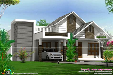 Cute Sloped Roof Home 3 Bedrooms In 1425 Sqft Kerala Home Design And