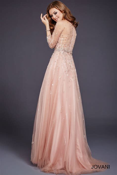 Jovani 29084 Blush Crystal Embellishments Evening Dress