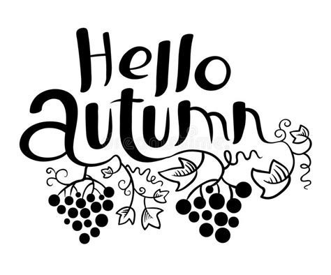 Hello Autumn Lettering Black And White Composition Stock Vector