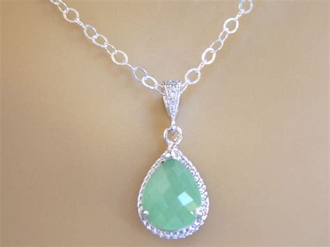 Bridesmaid Jewelry Light Green Necklace Soft Green