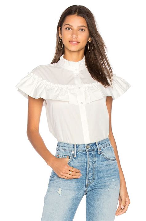 Blaque Label Ruffle Poplin Button Up In White Modesens Top Clothing