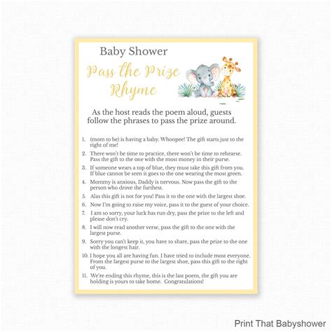 Baby Shower Game Jungle Baby Shower Pass The Parcel Rhyme Etsy Australia