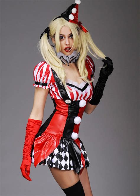 Womens Gothic Harley Quinn Style Dress Costume Ladies Sexy Gothic Harlequin Costume