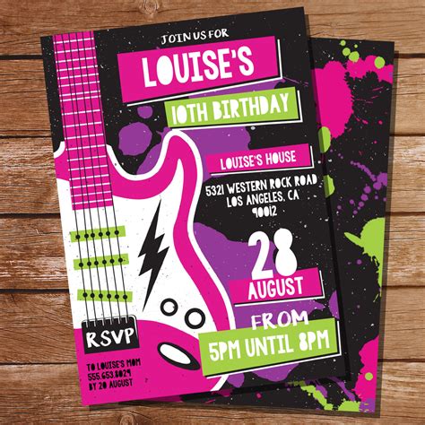 Rock N Roll Party Invitation Pink Rock Star Party Invitation