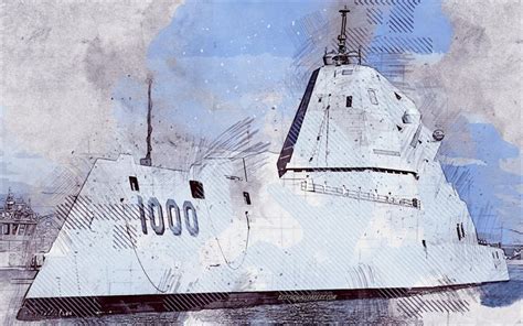 Download or buy, then render or print from the shops or marketplaces. Download wallpapers USS Zumwalt, DDG-1000, USA, grunge art, creative art, painted USS Zumwalt ...