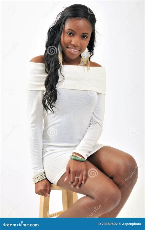 Attractive Young Black Woman White Dress Stock Photo Image 23389502