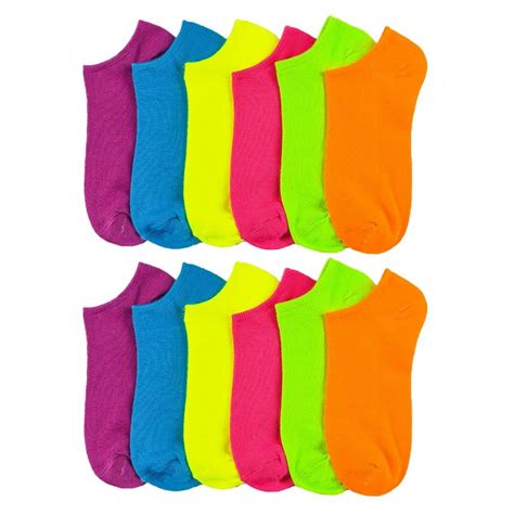 Lot Of 12 Womens Ladies No Show Neon Ankle Socks Multi Color Size 9 11 Fashion