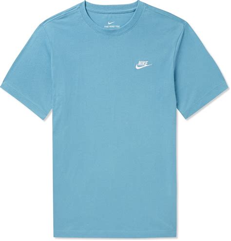 Nike Logo Embroidered Cotton Jersey T Shirt Blue Nike