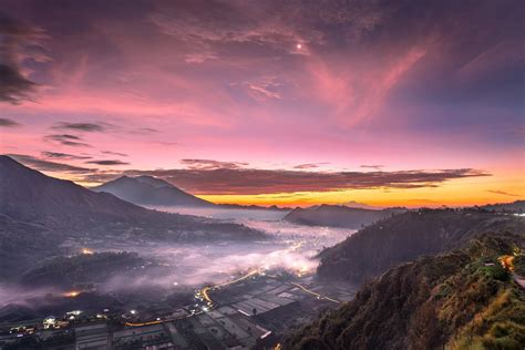 Nature Landscape Mist City Sunrise Valley Mountain Sky Clouds Indonesia