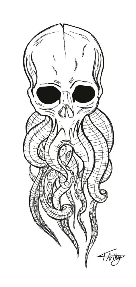 Skull Octopus Tentacles Tattoo Drawing IPad Pro Black And