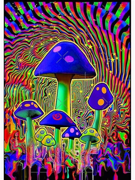 Mind Melt Mushrooms Black Light Poster By Trendira Redbubble Trippy Painting Hippie