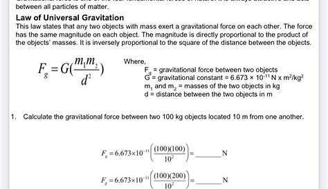 gravitational force worksheets