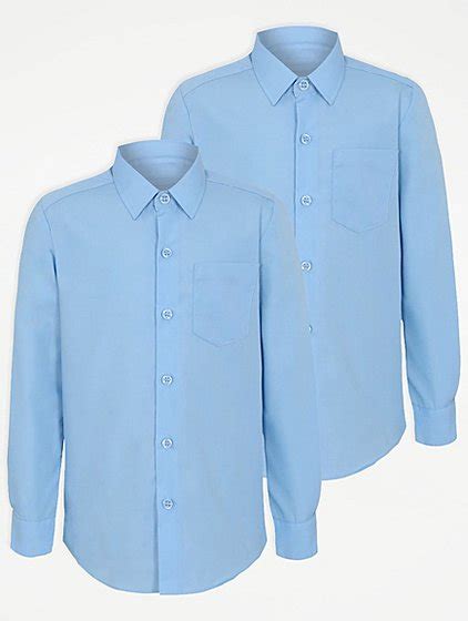 Boys Light Blue Long Sleeve School Shirt 2 Pack School George