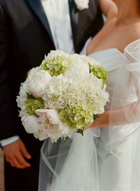 Hydrangea And Peony Round Bouquet Green Wedding Flower Arrangements