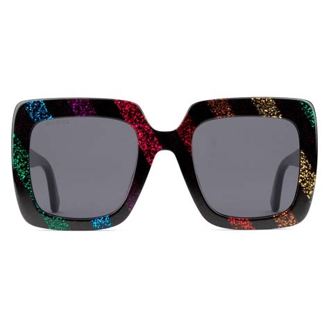 Gucci Acetate Square Sunglasses With Glitter Rainbow Glitter Black