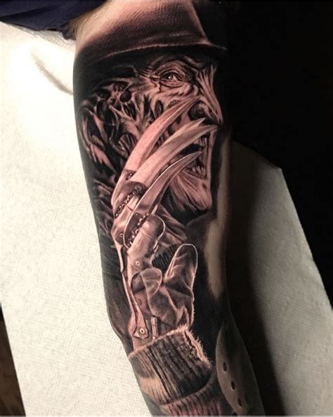 Black And Grey Realistic Freddy Krueger Portrait Tattoo By Brandon