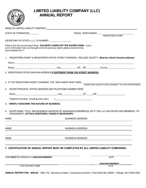 North Carolina Limited Liability Company Annual Report Form Fill Out