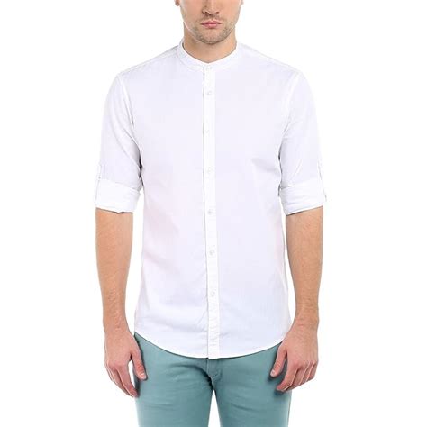 Buy Casual Tees Mens Cotton White Mandarin Collar Shirt Small At