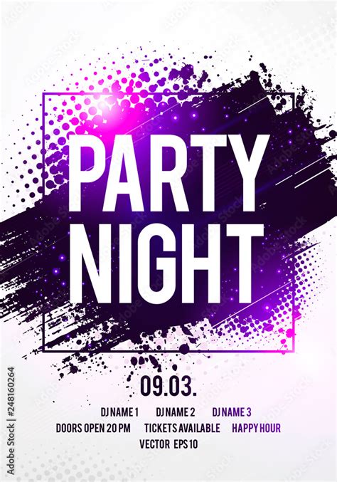 Vector Illustration Night Dance Party Music Poster Template Electro