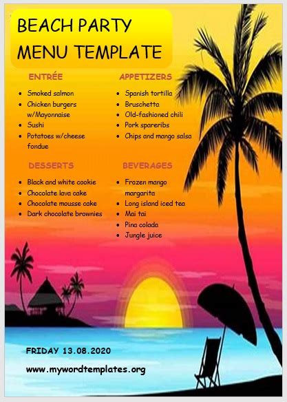 Blank show rundown template : 11 Free Beach Party Menu Templates - My Word Templates