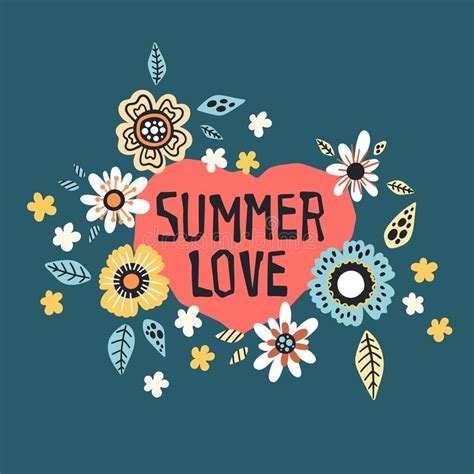 Lettering Summer Love Surrounded By Tropical Plants And Flowers