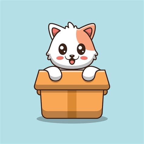 Premium Vector Cute Cat In Box Icon Illustration