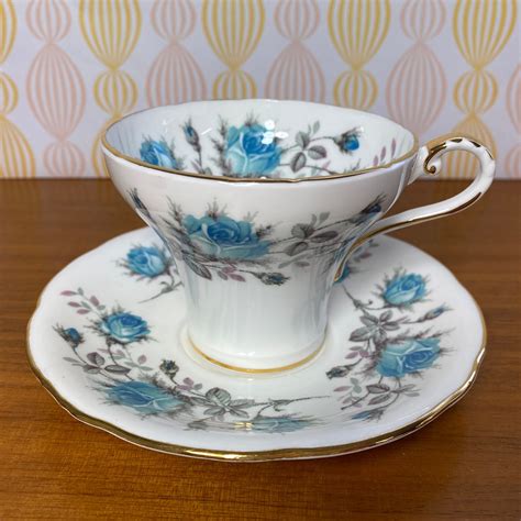 Vintage Pretty Pink Corset Shaped Aynsley Tea Cup And Saucer With Blue Flowers Unique English