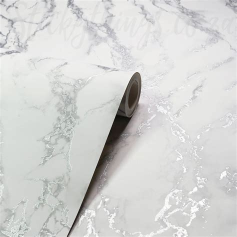 Metallic Silver Accent Marble Wallpaper Carrara Marble Wallpaper