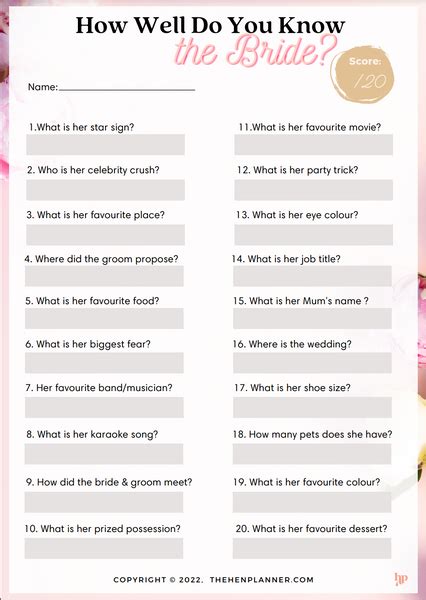 How Well Do You Know The Bride 50 Fun Questions The Hen Planner