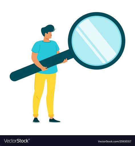 Man Holding Magnifying Glass Flat Character Vector Image