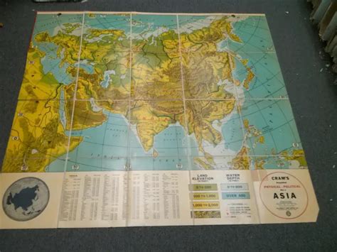 Crams Simplified Physical Political Map Of Asia Folding Map Vintage £