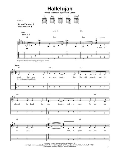 guitar chords for hallelujah by leonard cohen