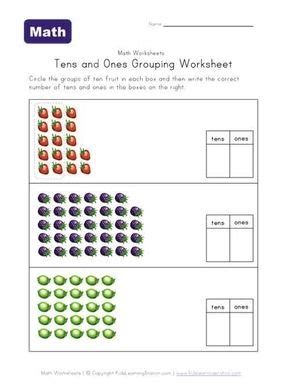 It's great practice for 1st grade common core standards for number & operations in base ten. tens ones grouping fruit worksheet | Tens and ones ...