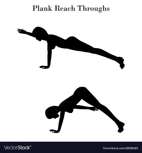Plank Reach Throughs Exercise Silhouette Vector Image